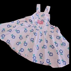 Vintage OshKosh B'Gosh Girls Flower Overall Dress Size 24m Made in USA